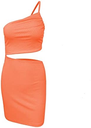 Фустани за забави на HCJKDU за жени со едно рамо без ракави секси исечено завиткано здолниште без грб моден коктел каросерија мини фустан