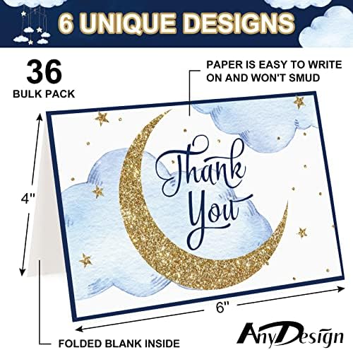 AnyDesign 36 пакувања starsвезди Ви благодариме на честитки со коверти кои одговараат на налепници за печат сини starвездени раскошни