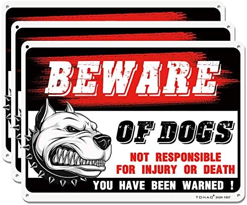 Tohao Пазете се од знак за кучиња, 3 пакувања 10 x 7 Бесплатни 'рѓа .04 Алуминиумски предупредувачки знаци, УВ заштитени, рефлексивни и водоотпорни, лесни за монтирање или ?