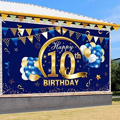 Среќен 10 Годишен Роденден Банер Саќе Централни Парчиња Украси За Момче-Сино Злато 10 Роденден Позадина Партија Материјали