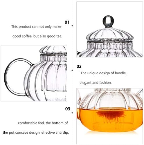 Doitool ретро декор стаклен чај чај стакло чајник со инфузер тиква стаклена чајник чајник, безбеден чај котел, цветање и лабав производител