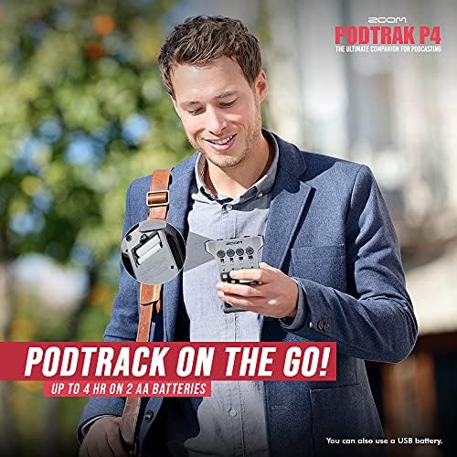 Zoom Podtrak P4 Преносен рекордер за подкаст на подкаст, 4 влезови на микрофон, 4 излези за слушалки, аудио интерфејс + 64 GB SD, 4 x динамичен