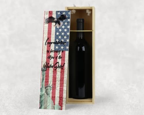 Американско Државјанство Честитки За Дрвената Кутија За Вино Со Патриотски Дизајн За Новонатурализирана Имиграција На Американски Државјани