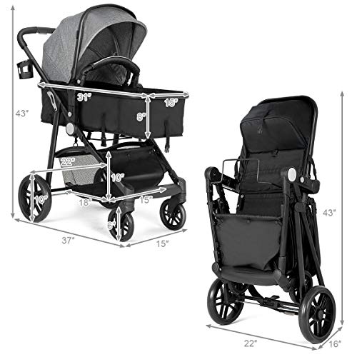 Бебе радост шетач за бебиња, 2 во 1 кабриолет превоз басинет до шетач, количка со капакот на нозете, држач за чаши, голем простор за