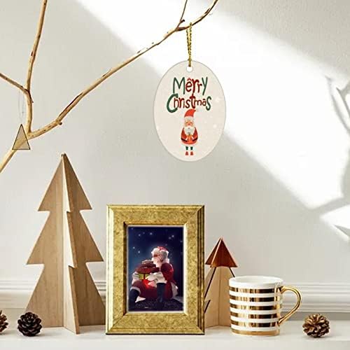 Божиќни украси Забава Дедо Мраз керамички украс 3 инчи Снегулка зимски овални украси новогодишно дрво што виси украс Две страни печатени