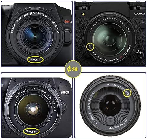 [2packs] 58мм капа за леќи за леќи за Canon EOS 2000D （Rebel T7） W/EF-S 18-55mm f/3.5-5.6 ， EF-S 55-250mm f/4-5.6 леќи ， за Nikon