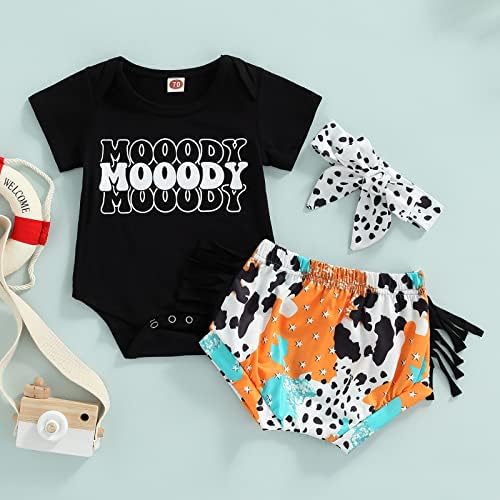 Гуеууууууууууууууууууууууууууууууј девојче облека новороденче печати крави ракави кошула Ромпер со високи половини шорцеви со летни