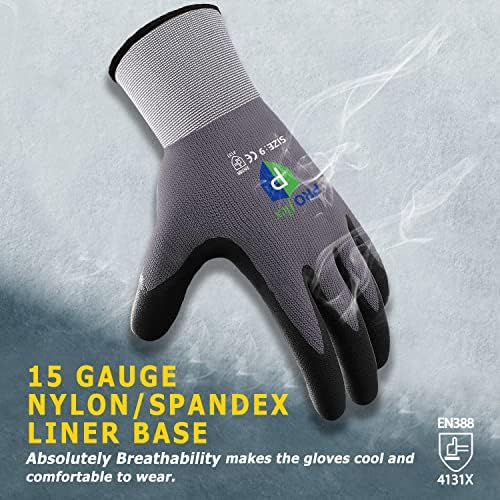 ProMEDIX P Работни ракавици 3/12/36-парчиња, EN388-4131 Microfoam Nitrile обложен, непречен плетен најлон, работни ракавици со зафат