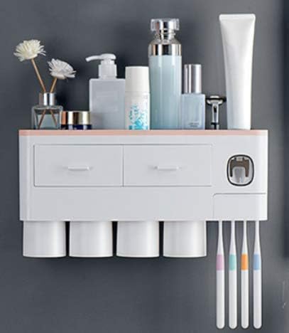 Креативен wallиден монтиран магнетски држач за четки за заби, бања тоалет сет PP+ABS материјал Двоен фиоки за складирање со паста