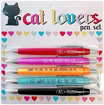 5 парчиња обложени метални пенкала со метални мачки со стилус Смешна фраза канцелариски материјали за жени и мажи мачка 1мл мачки занаети за