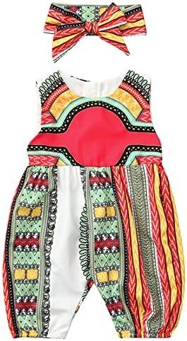 Wocachi дете дете дете бебе девојки африкански печати без ракави ромпер за коса, комбинезон облека, новороденчиња, родери облеки,