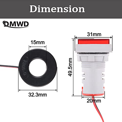 DMWD AMP мерач на напон, 22мм квадратен двоен приказ на панел Волтметар Амперметар AC 0-100A 60-500V Индикатор за метар LED дисплеј Волтметар,