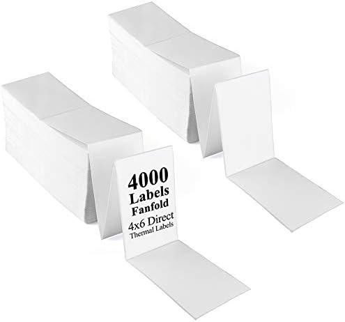 Lotfancy fanfold 4x6 директни термички етикети, перфорирани, вкупно 4000 етикети, 2 магацини, етикети за испорака на поштенска адреса за бело
