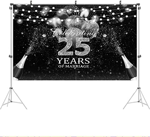 Ticuenicoa 5x3ft слави 25 години брак позадина црни и сребрени балони среќни 25 -годишнина од позадината на 25 години брак на 25 -та роденденска