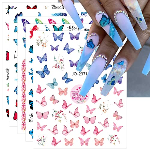 Jmeowio 12 чаршави налепници за уметност од пеперутка за нокти Декларации самолепливи pegatinas uñas пролетни сини шарени резерви за нокти за