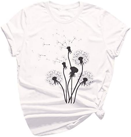 Vifucz летен врв за жени 2023 глуварче печати за печатење случајна основна мека маичка лабава вклопување во трендовски трендовски блуза