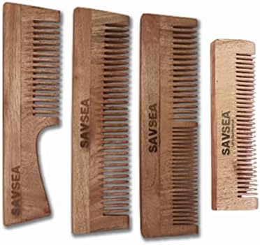 Savsea јаглен бамбус четка за заби за возрасни со меки средни влакната и дрвен чешел за мажи, широк и меки заби неем дрвен чешел за раст