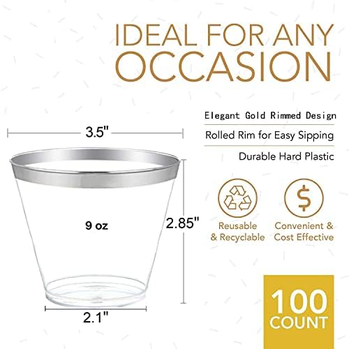 100 Сребрени Пластични Чаши 9 Мл Проѕирни Пластични Чаши Старомодни Тамблери Чаши За Еднократна Употреба Чаши За Вино За Рециклирање Чаши Со