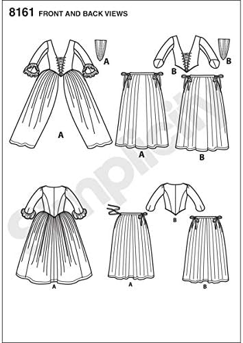 Едноставност 8161 женски фустан од 18 век, историска шема за шиење на костумите, големини 6-14