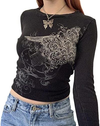Womenените 90 -ти Е девојче преголема маичка Y2K Fairy Grunge Долг ракав кошула во боја блок лента со лента за влечење на врвови на
