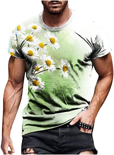 Менс дневна обична маица со кратки ракави 2023 Моден сончоглед Печатен летен круг на вратот Пуловер Тенок Спортски кошули