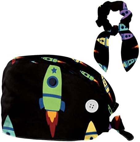 yoyoamoy прилагодливо работно капаче со копчиња вселенски брод шема цртан филм буфантска капа еластична завој вратоврска назад