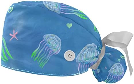 Прилагодливи четки за чистење, 2 пакувања медуза за работа со капа за коса со торбичка за конска опашка, мека хируршка медицинска сестра