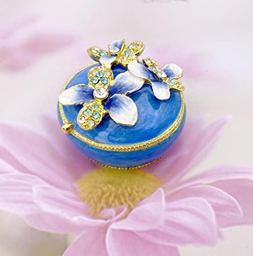 JWT Астил орхидеја цветна сина кутии за сина боја, завиткана мала кутија за накит со кристали.