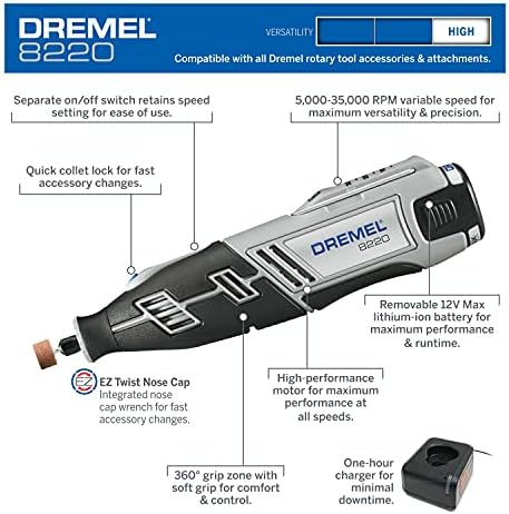 Dremel 8220-2/28 12-волт максимална безжична ротирачка алатка со флексибилна прицврстување на вратилото