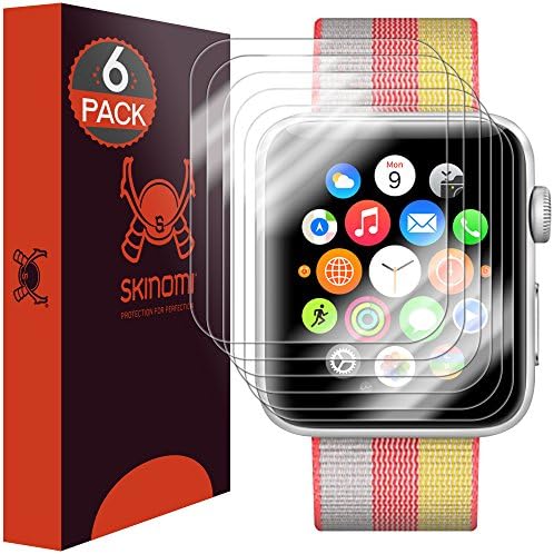 Skinomi Techskin [6-Pack] Заштитник на јасен екран за Apple Watch 42mm Серија 3/Серија 2/Серија 1 [Целосно покритие] Анти-меур HD TPU
