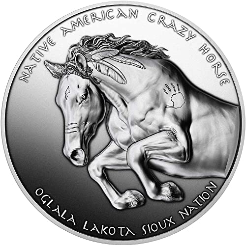 2023 де индиски началник на погон, лудо коњ изгори 1 мл сребрена монета 1 $ sioux нација 2023 нециркулирана