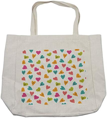 Торба за купување на срцата Амбесон, разновидност на разнобојно срце со насмеани лица и смешно изразување на лицето, еколошка торба