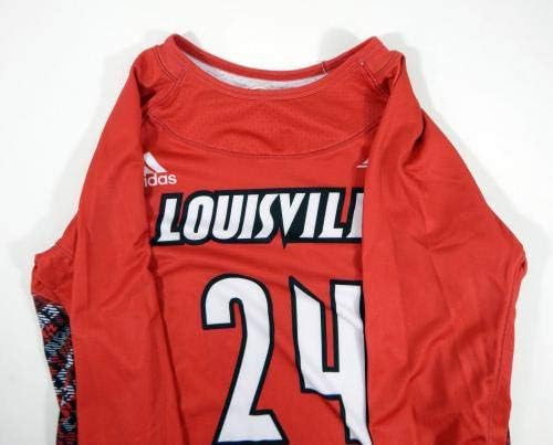 Womenенски Уни од Луисвил кардинали 24 игра користена LS Red Jersey Lacrosse L 516 - Колеџ игра Користена
