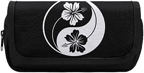 Јин јанг хибискус торба со моливи со двојно слој Пенки за канцелариски торбички за шминка за шминка кутија за држач за торбичка со