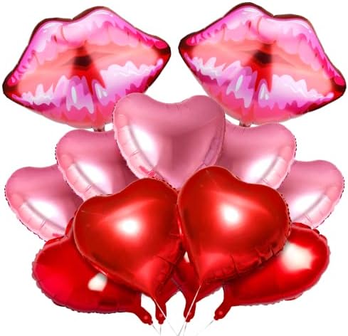 12 Парчиња Балони За Срце На Денот На Вљубените, Огромни Црвени Розови Балони За Усни Од Алуминиумска Фолија За Роденден, Туш За
