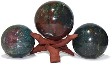 Исцелување4U сфера Крвав камен со големина 2,5-3 инчи и една дрвена топка стојат природна кристална топка сфера Васту Реики Чакра заздравување