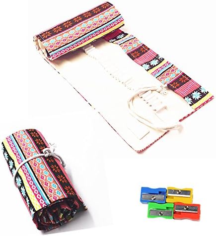 RayLinedo® 48 Дупки платно молив за завиткување на моливче за молив, торбичка торбичка торба за складирање розова бохемија стил