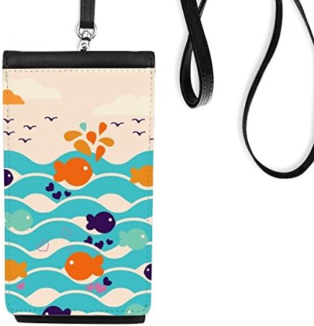 Риба небо бранови облак уметнички деко подарок моден телефон паричник чанта што виси мобилна торбичка црн џеб