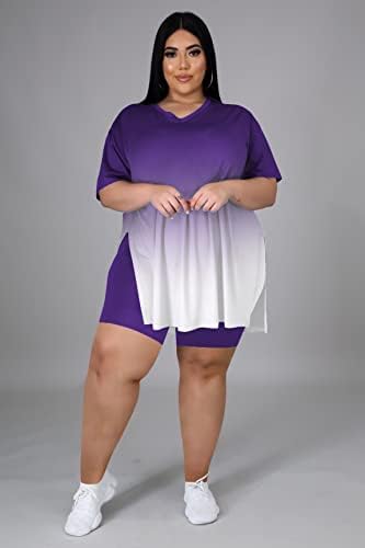 TCORWD Women'sенски плус големина со две парчиња облека за куќишта поставува летни преголеми маички шорцеви