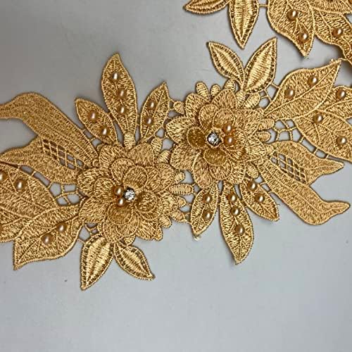 Хонгрун злато везење Тридимензионално чипка чипка јака шуплива имитација на бисерска ткаенина Апликација DIY облека Додатоци
