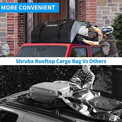 Торба за носач на товар на покривот, грмушки 15 кубни водоотпорни носач на багаж за сите возила со/без решетка, вклучува анти-лизгачки мат, 10 армирани ленти, 6 куки на ?