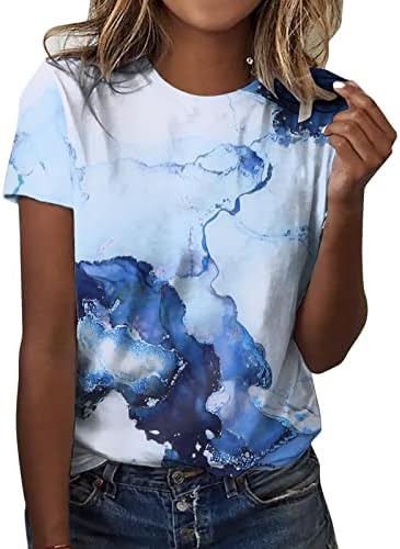 Adpanенски жени дневно лето печатење o врат резервоарот врвови со кратки ракави кошули за тренингот случајни лабави маици женски раглан маица