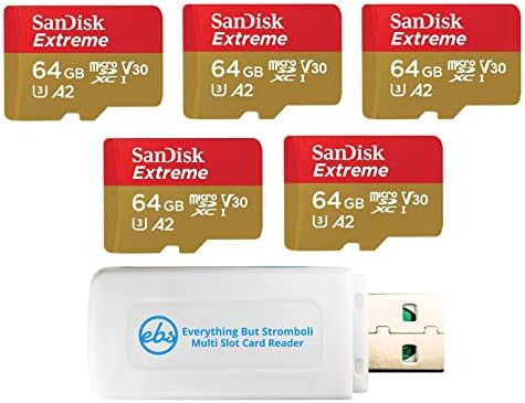 Sandisk Микро Екстремни 64gb Мемориска Картичка ЗА Dji Air 2s Беспилотно Летало Пакет Со Сѐ, Но Stromboli MicroSDXC &засилувач; Sd Картичка Читач