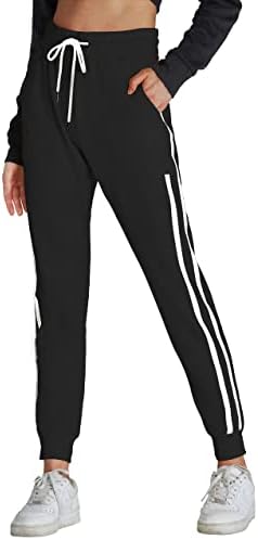 Пули женски памучни џогери панталони со џебови, странични шарени меки салон за џемпери кои трчаат/спортски високи џогинг -патека пантоло