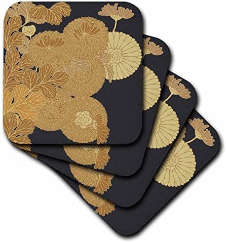 3drose CST_35841_4 Јапонски Златни Цветни-Керамички Плочки Подлоги, Сет од 8