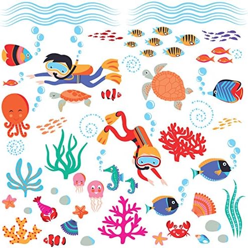 Нуркање во Морето &засилувач; Подводни Суштества Кора &засилувач; Стап Ѕид Уметност Налепница Налепници За Расадник Или Детска Соба
