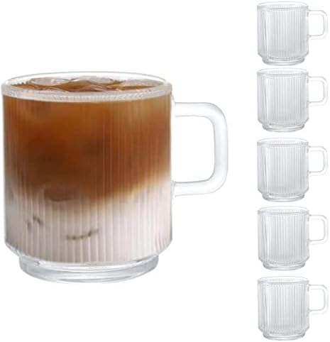 [6 ПАКЕТ, 12 МЛ] ДИЗАЈН * ГОСПОДАР Премиум Стаклени Чаши За Кафе Со Рачка, Класични Вертикални Ленти Чаша За Чај, Транспарентни