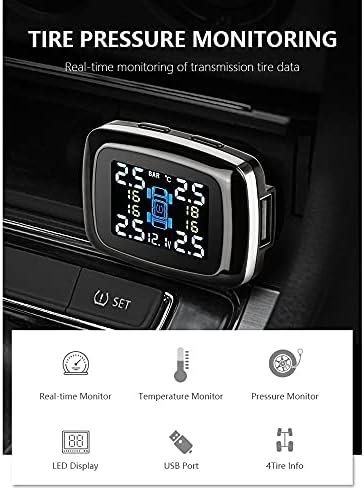 N/A CAR TPMS за мониторинг на притисок на гумите Систем за систем USB порт -автомобил АЛАРМ АЛАРМ Цигари Поласни дигитален систем