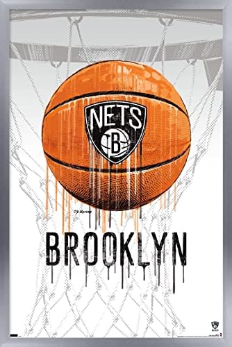Trends International Nba Brooklyn Nets - Drip Basketball 21 wallиден постер, 14.725 x 22.375, Barnwood Framed верзија