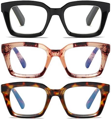 Zxyoo 3 пакува преголема квадратна дизајн за читање очила за жени, читач на компјутерски блокирање на сина светлина （црна и розова